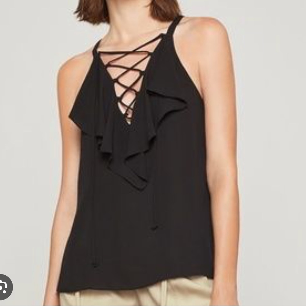 Bcbg lace up ruffle tank